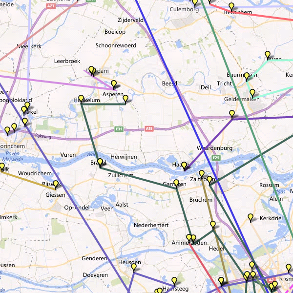 Alle routes op de kaart geplot AMP