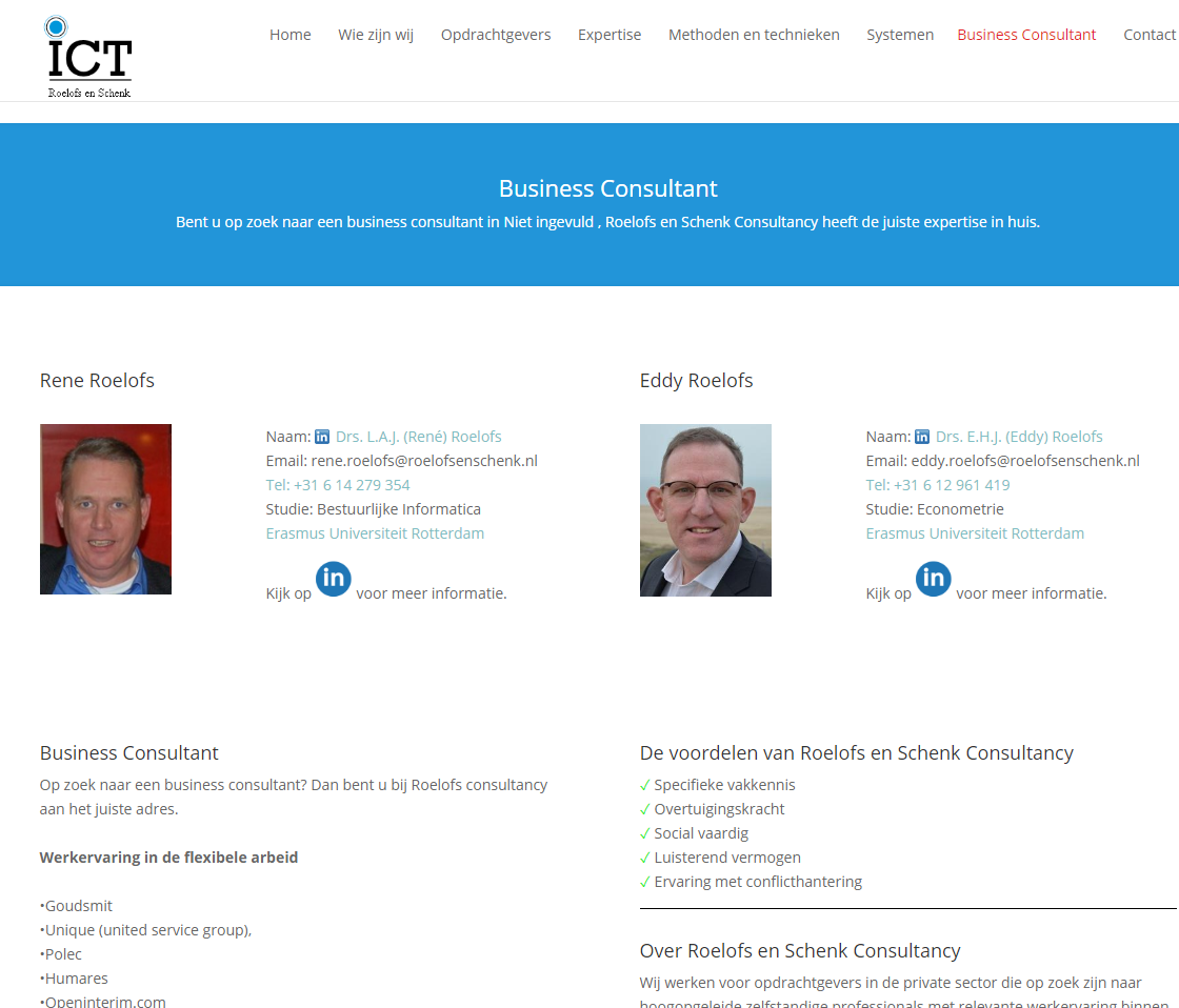 Gegenereerde SEO pagina voor Business Consultant van Roelofs en Schenk Consultancy